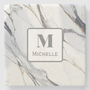 Personlig Monogram Grått och vit marmor Stenunderlägg