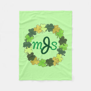Personlig Monogram Grönt Irish Shamrock WAN Fleecefilt