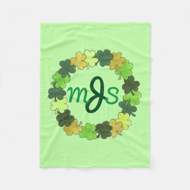 Personlig Monogram Grönt Irish Shamrock WAN Fleecefilt (Framsidan)
