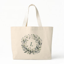 Personlig Monogram Grönt Löv Tote Bag