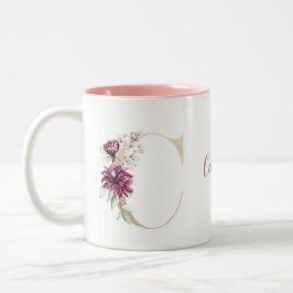 Personlig monogram guld bokstav C rosa blommig  Två-Tonad Mugg