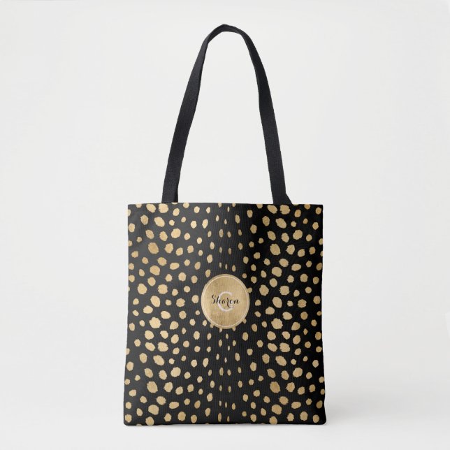 Personlig Monogram Guld Cheetah Animal Print Tygkasse (Framsida)
