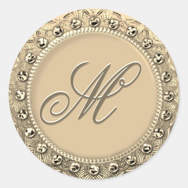Personlig Monogram Guld säl Runt Klistermärke (Framsida)