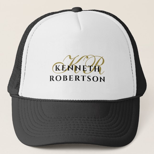 Personlig Monogram Guld Svart Minimalistisk Enkel Keps (Framsida)