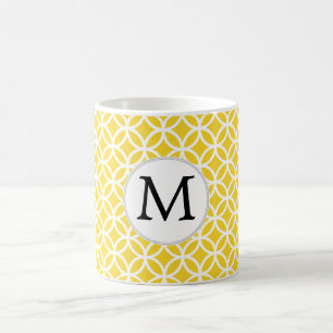 Personlig Monogram Gult Dubbla Ringar Mönster Kaffemugg