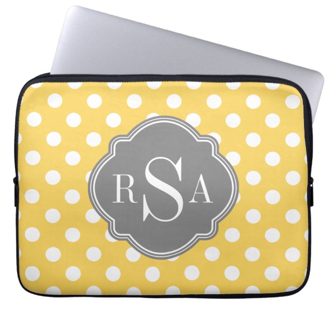 Personlig Monogram Gult Polka dots Mönster Laptop Fodral (Framsidan)