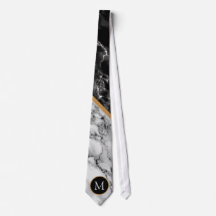 Personlig monogram halsduk svart vit marmor slips