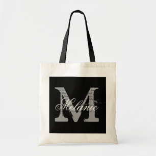 Personlig monogram-handväska svart och vit tygkasse