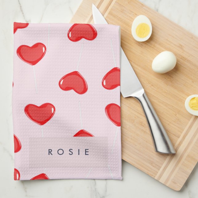 Personlig Monogram Heart Lolipop-Valentineser Kökshandduk (Vikt i Fjärdedel)