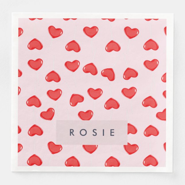 Personlig Monogram Heart Lolipop-Valentineser Pappersservett (Framsida)