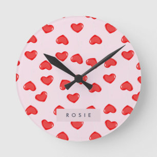 Personlig Monogram Heart Lolipop-Valentineser Rund Klocka