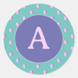 Personlig Monogram Heart Mönster Lilac Teal Runt Klistermärke
