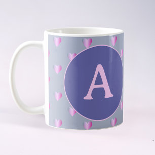 Personlig Monogram Hearts Lilac Kaffemugg