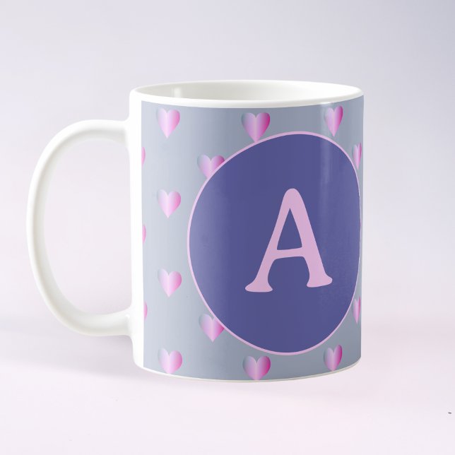 Personlig Monogram Hearts Lilac Kaffemugg (Skapare uppladdad)