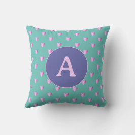 Personlig Monogram Hearts Lilac Teal Kudde