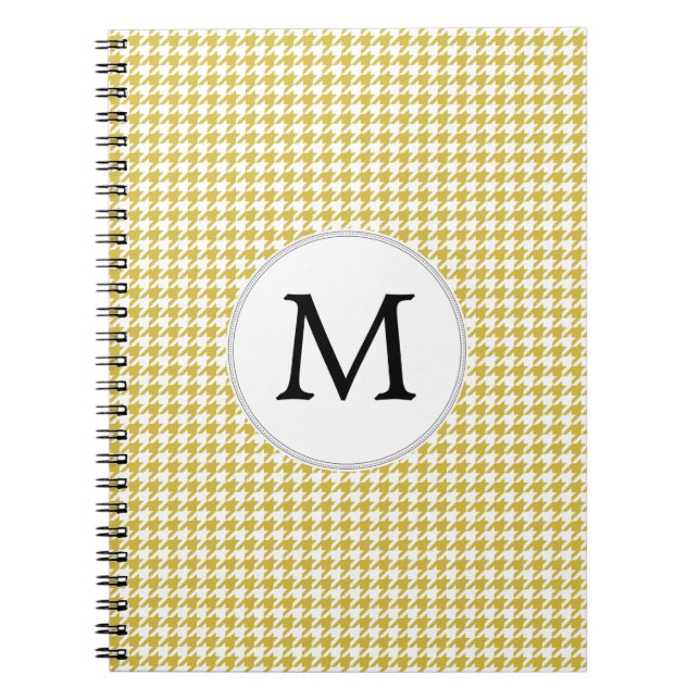 Personlig Monogram Houndstooth mönster Gult Anteckningsbok (Framsidan)