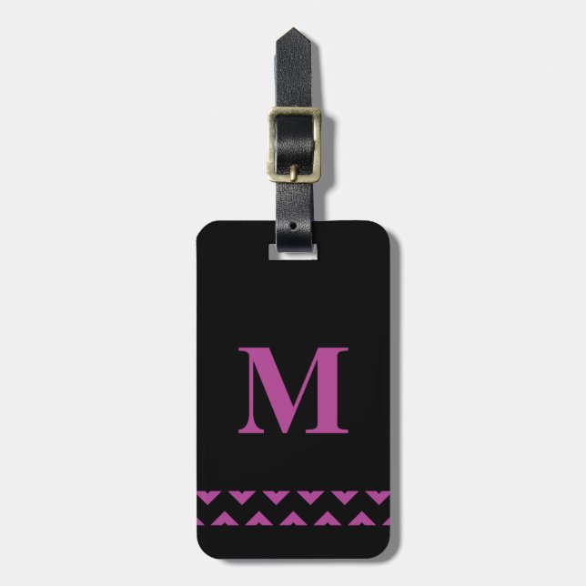 Personlig monogram i lila och svart bagagebricka (Vertikal Framsida)