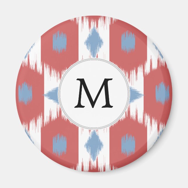 personlig monogram Ikat röd och blå Magnet (Framsidan)