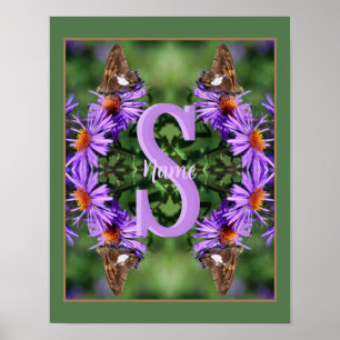 Personlig monogram initial bokstav fjäril konst poster