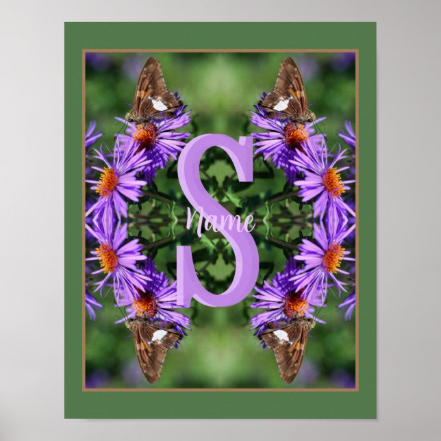 Personlig monogram initial bokstav fjäril konst poster (Framsidan)