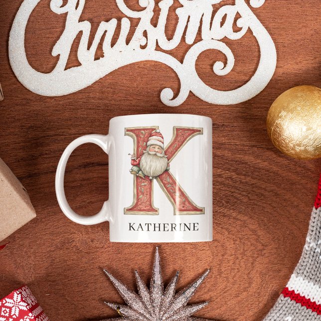 Personlig monogram initial K jul Santa  Kaffemugg (Personalized Monogram Initial K Christmas Santa Coffee Mug)