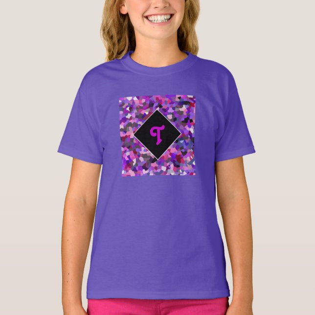 Personlig Monogram initial konfetti Lila Tee (Framsida)