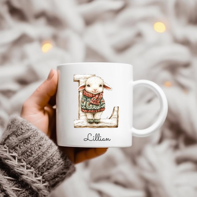 Personlig monogram initial L jul lamm Kaffemugg (Personalized Monogram Initial L Christmas Lamb Coffee Mug)