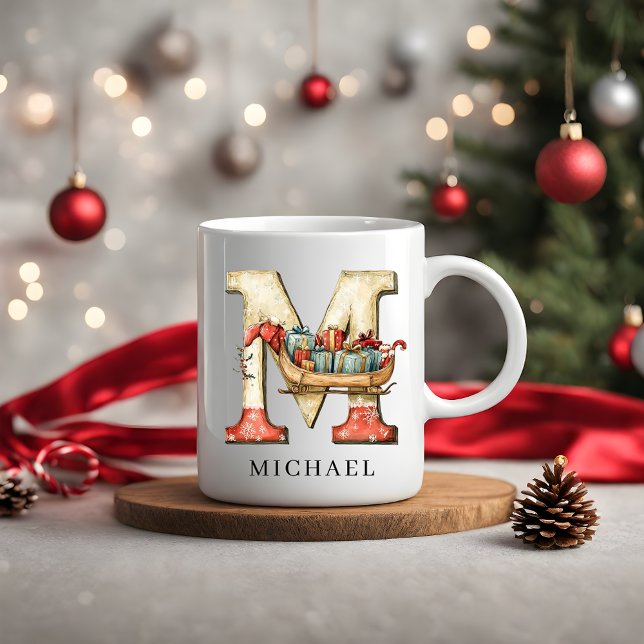 Personlig monogram initial M jul helgdag Kaffemugg (Personalized Monogram Initial M Christmas Holiday Coffee Mug)