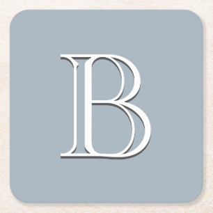 Personlig monogram initial mjuk blå & vit underlägg papper kvadrat