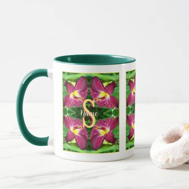 Personlig monogram initial Namn Daglilja Konst Mugg (Med munk)