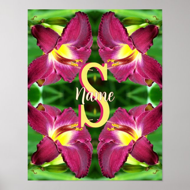 Personlig monogram initial Namn Daglilja Konst Poster (Framsidan)