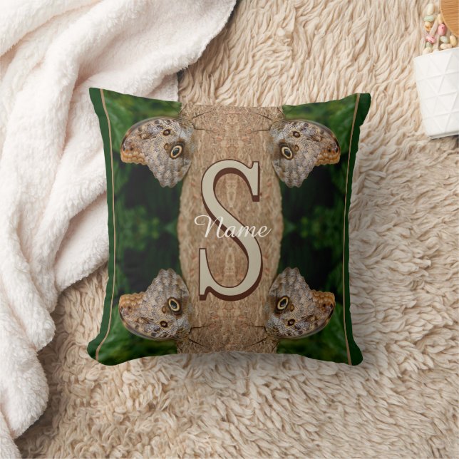 Personlig monogram initial namn Fjäril Konst Kudde (Filt)