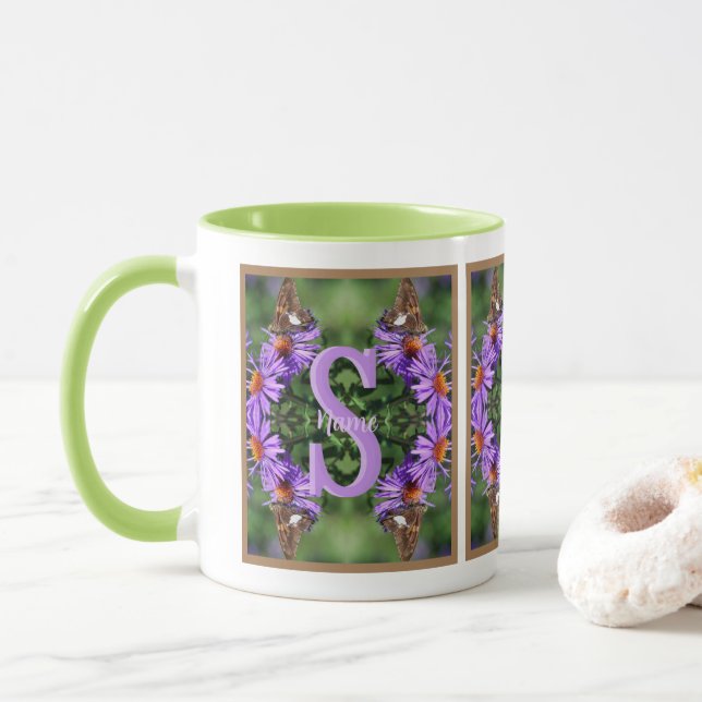Personlig monogram initial namn Fjäril Konst Mugg (Med munk)