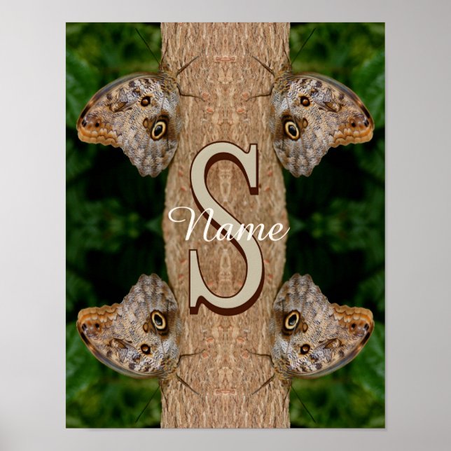 Personlig monogram initial namn fjäril konst poster (Framsidan)