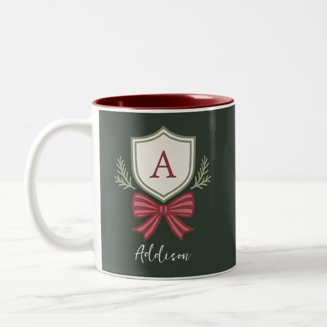 Personlig monogram initial namn slinga jul Två-Tonad mugg (Vänster)
