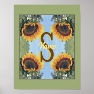 Personlig monogram initial namn solros konst poster