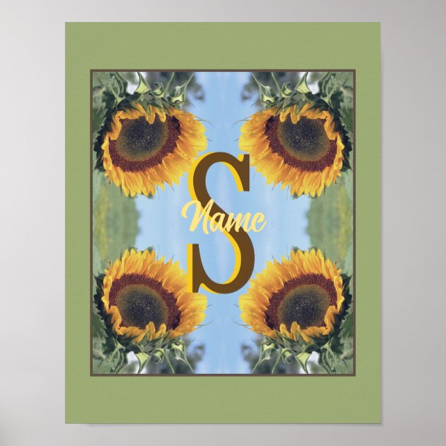 Personlig monogram initial namn solros konst poster (Framsidan)