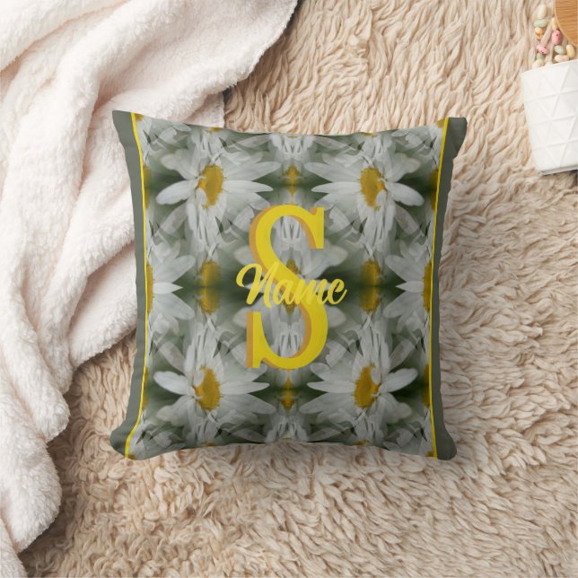Personlig monogram initial namn Tusenskönhet konst Kudde (Filt)