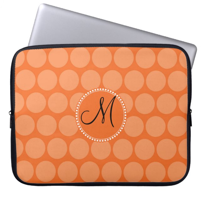 Personlig Monogram Initial Orange Polka dots Laptop Fodral (Framsidan)