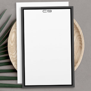 Personlig Monogram Initialer Black Grått Gräns Brevpapper