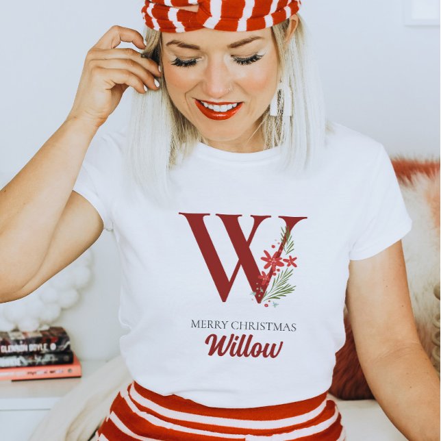 Personlig Monogram jul Namn och initial T Shirt (Skapare uppladdad)