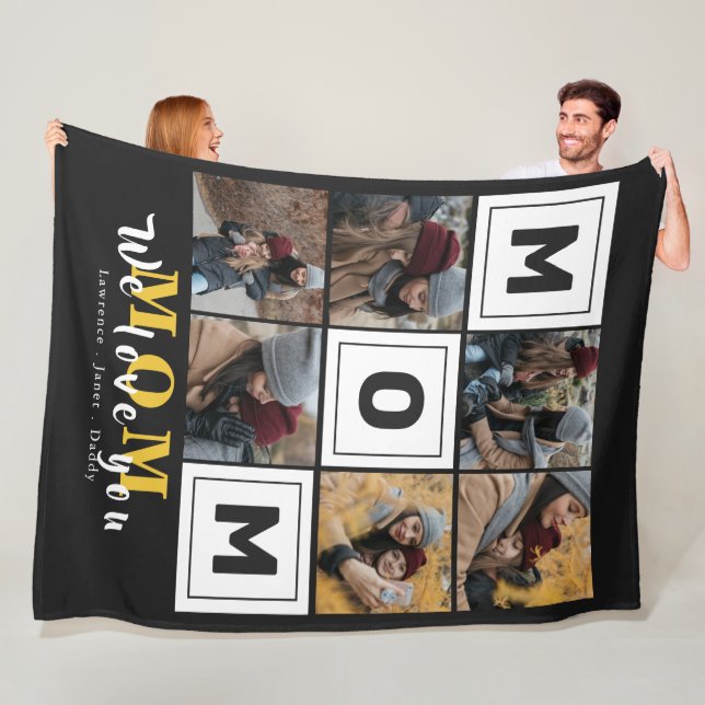 Personlig monogram Kärlek You mamma-familjens foto Fleecefilt (På plats)