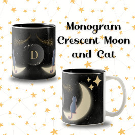 Personlig Monogram Katt och Crescent Måne Två-Tonad Mugg