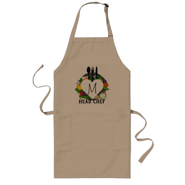 Personlig Monogram Khaki Chef Apron Långt Förkläde (Framsidan)