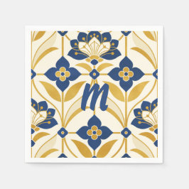 Personlig monogram konstarbetad i Art Deco marinbl Pappersservett
