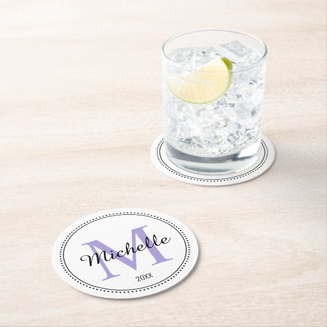 Personlig Monogram Lavender Underlägg Papper Rund (Insitu)