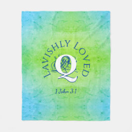 Personlig Monogram LAVISHLY LOVED Blue Fleecefilt