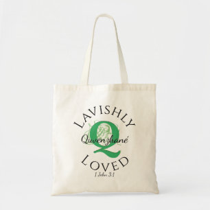 Personlig Monogram LAVISHLY LOVED Grönt Q Tygkasse
