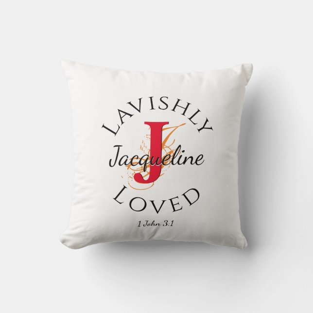 Personlig Monogram LAVISHLY LOVED Red J Kudde (Framsida)