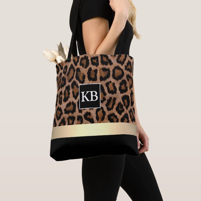 Personlig Monogram Leopard Mönster tote Bag Tygkasse (Närbild)